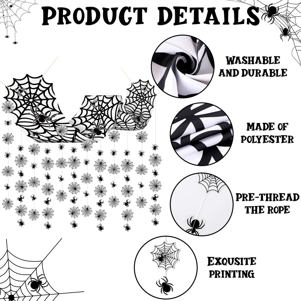 Halloween Black Spider Hanging Ceiling Decorations Spider Web Ceiling Decors Hanging Banner with Scary Cobweb Spiders Paper Garlands for Haunted House Zombie Party Decor Trunk Or Treat Celebrations