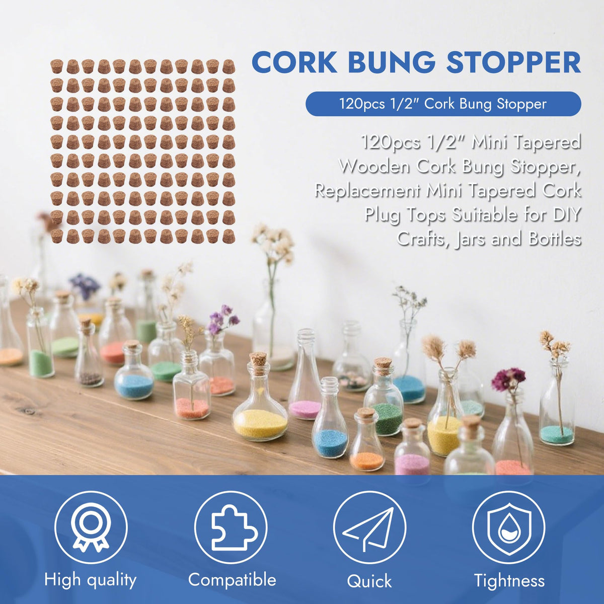 1/2 Inch Mini Tapered Cork Stoppers 120 Pcs Wooden Wine Bottle Corks Reusable Small Bottle Plugs Durable Replacement Wine Stoppers for Jars, Beer Bottles, Apothecary Jars & DIY Craft