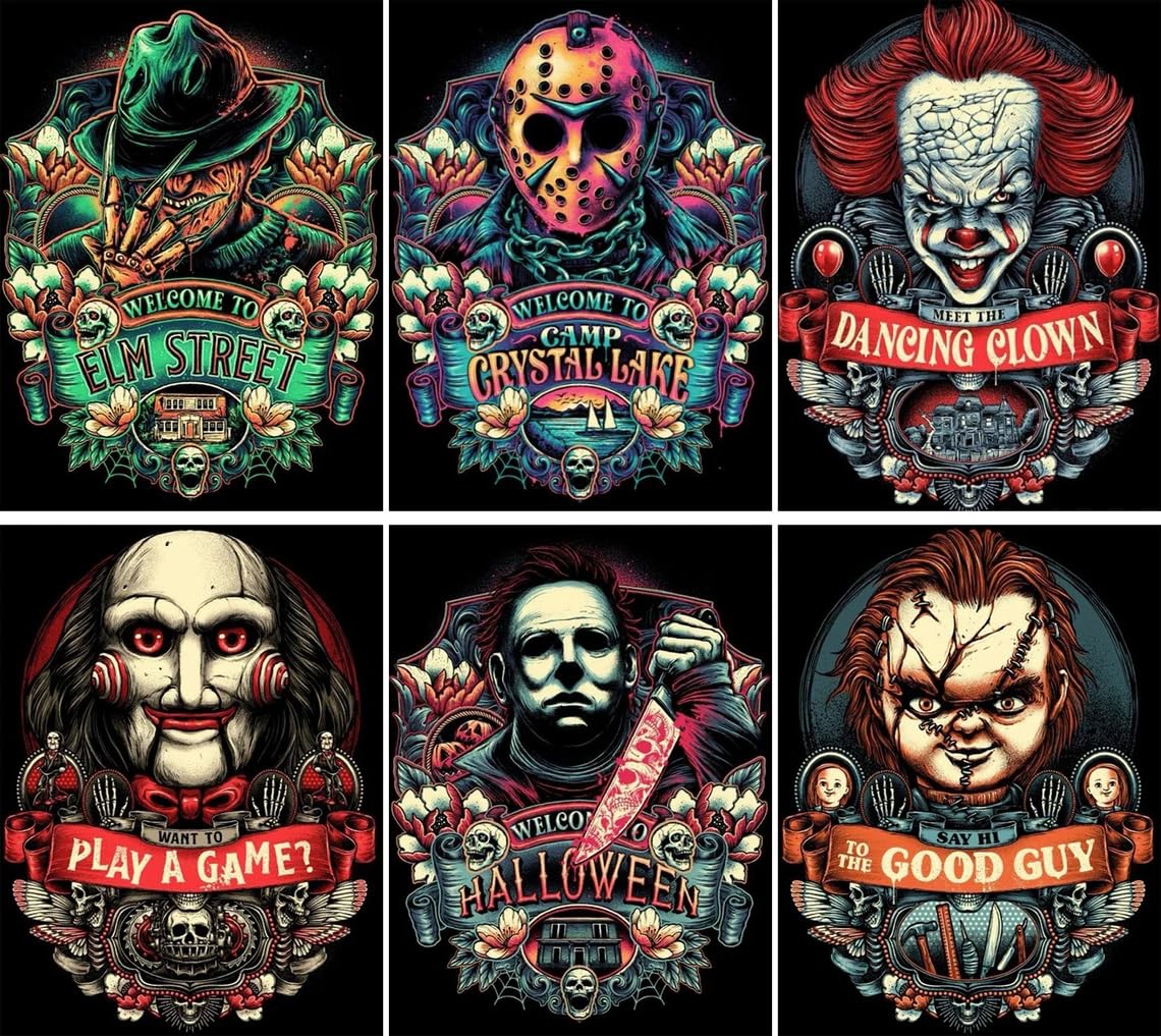 6 Pack Halloween Diamond Painting for Adults - 5D Horror Diamond Art Kits for Adults,Full Drill Diamond Dots DIY Diamonds Pictures Gem Crafts for Home Wall Decor Gifts(11.8x15.7inch)