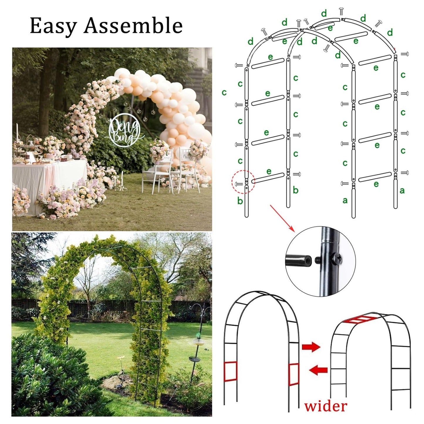 Metal Garden Arch Pergola for Climbing Plants and Wedding Events 11.5ft Tall Rose Arbor and Bridal Backdrop Stand