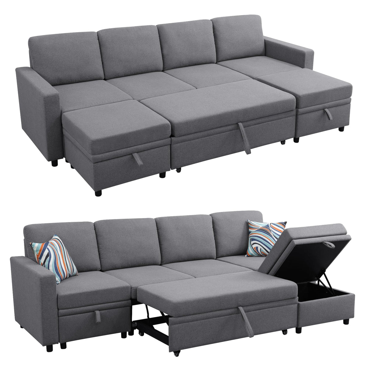Trygoal 100 Inch Pull Out Couch, Convertible Sofa Bed for Living Room, Comfortable Sleeper Sofa with Pull Out Bed, Modern Sectional Couches with Ottoman Storage, Easy Assembly for Apartment, Dark Grey