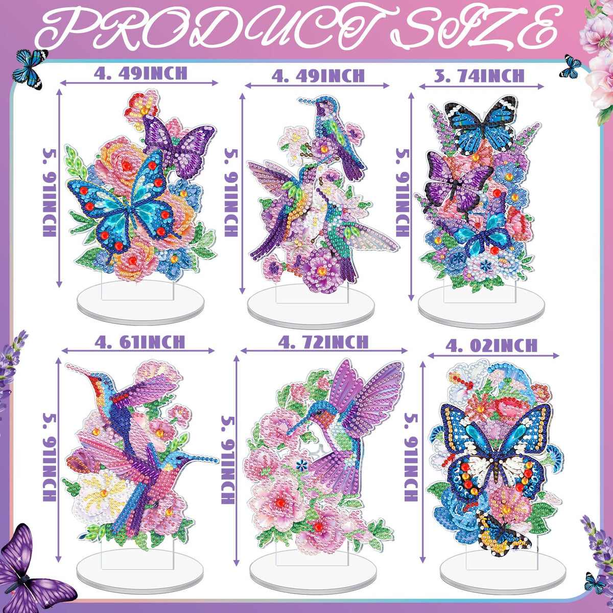 Cinnvoice 6 Pcs Diamond Art Tabletop Decorations Diamond Painting Centerpieces Dragonfly DIY Flower Desktop Art Ornaments for Table Tabletop Decor (Vertical Butterfly)