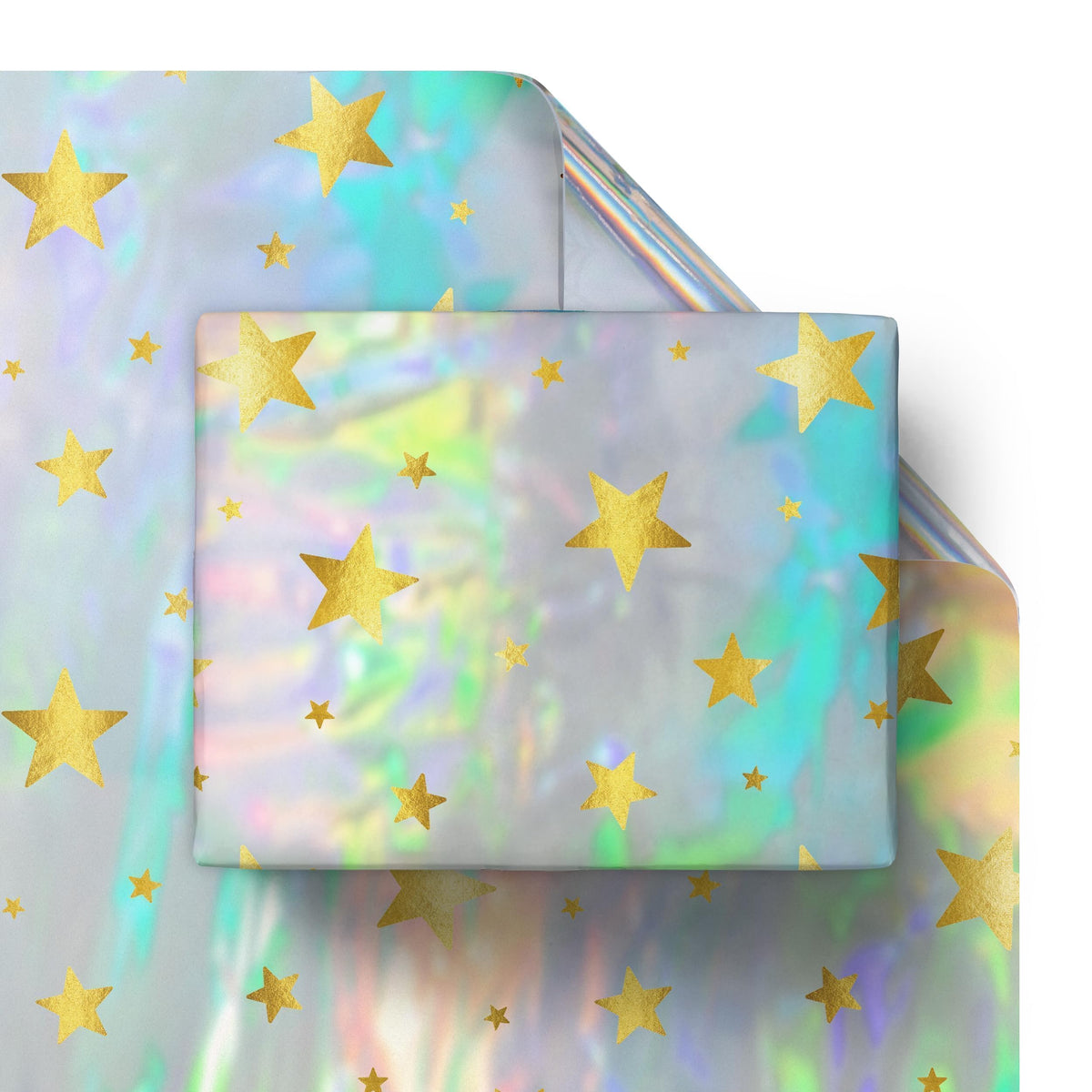 Cheerland Iridescent Gift Wrap Gold Star Holographic Wrapping Roll Foil Metallic Stars for Birthday Disco Baby Shower Celestial Starry Night Galaxy Wedding Bridal Halloween Euphoria Party Supplies