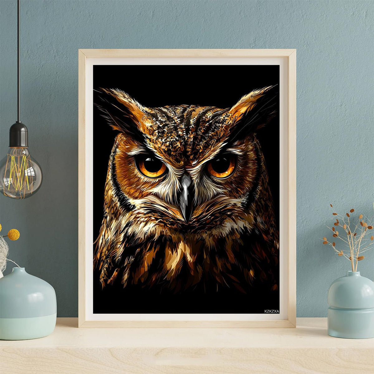 KZKZXA Owls Face in Dark 5D Diamond Art Painting Full Round Drill Diamond Art Painting by Number Kits for Adults Mosaic Cross Stitch for Wall Decor 12x16in