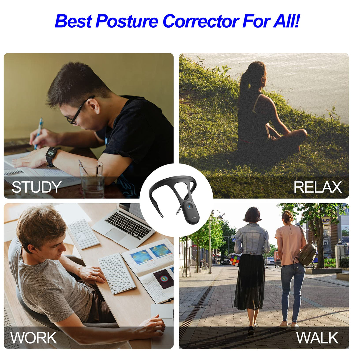 hipee P1 Smart Posture Trainer & Corrector, Control with App, Check Posture in Real Time, Strapless, Boost Health & Temperament (Black)