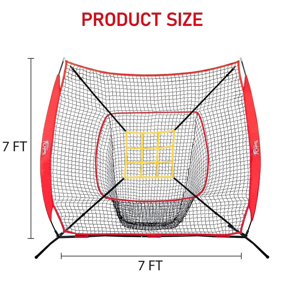 YeahChi 7×7FT Baseball net, Pitching net with Strike Zone Target, Baseball&Softball Practice net with Sturdy Bow Frame and Stable Base,Portable Practice net for All Ages and All Skilled Levels