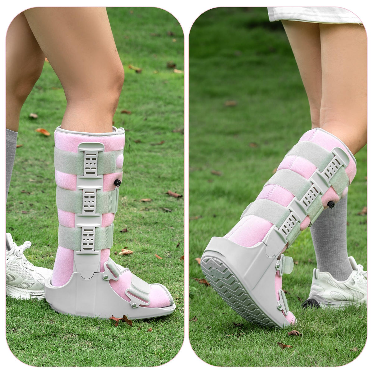 Jewlri Tall Walking Boot for Broken Foot, Air Cam Walker Boot for Foot Injury, Sprained Ankle, Fracture Recovery, Grey Shell with Light Pink Lining Women Medium