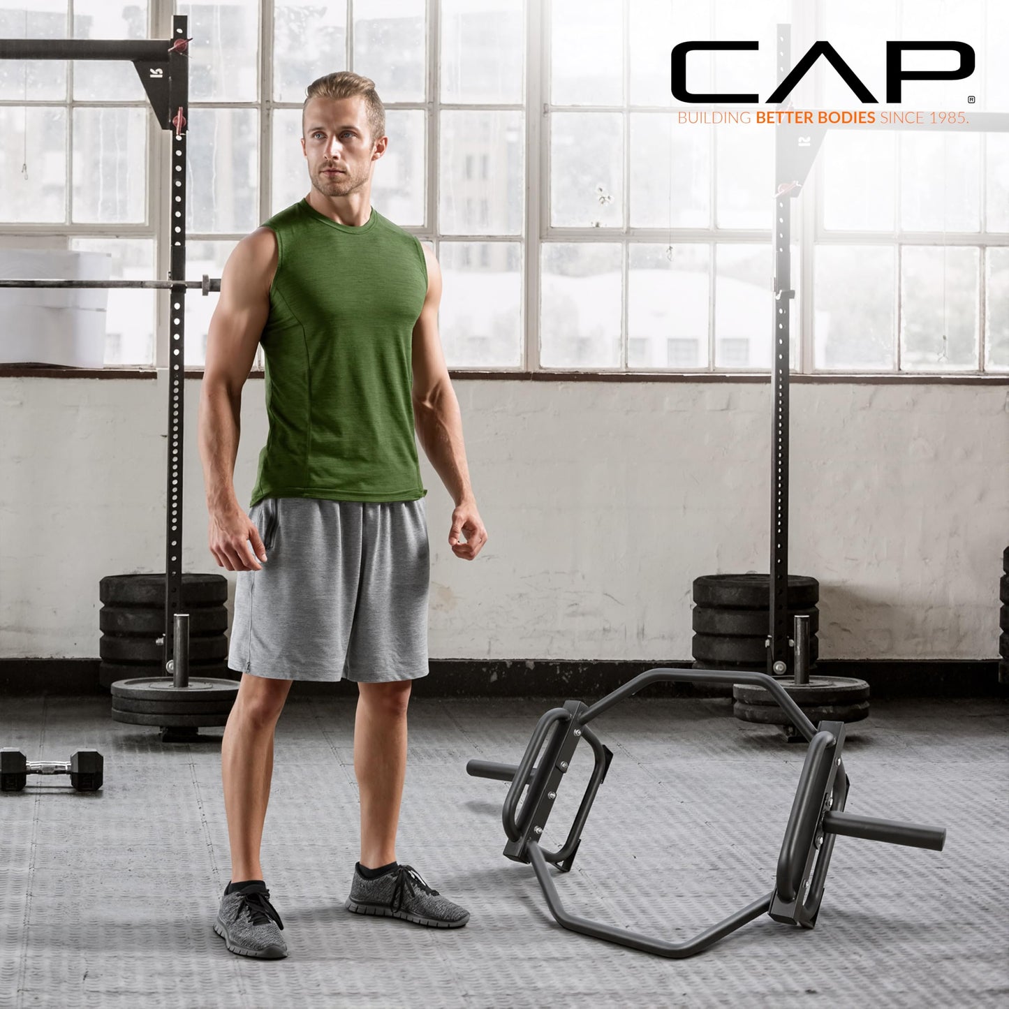 CAP Barbell Olympic Trap Bar, Hex Bar, Shrug Bar, Deadlift Bar, Green , 50 inches