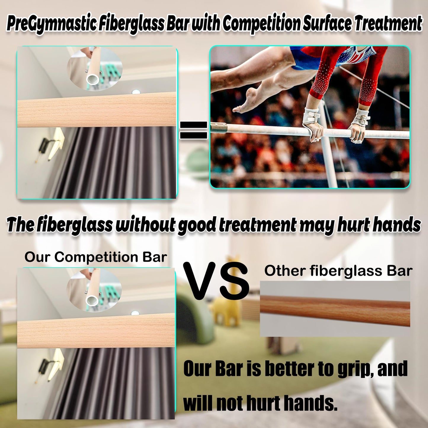 PreGymnastic Foldable Gymnastics Bar, 6FT Horizontal Bars, Folding Training Bar for Kids Ages 3-18, Weight Limit 500 LB, Adjustable kip Bar,Home Gym Equipment Indoor(Foldable Bar with Mat,Teal-Mat)