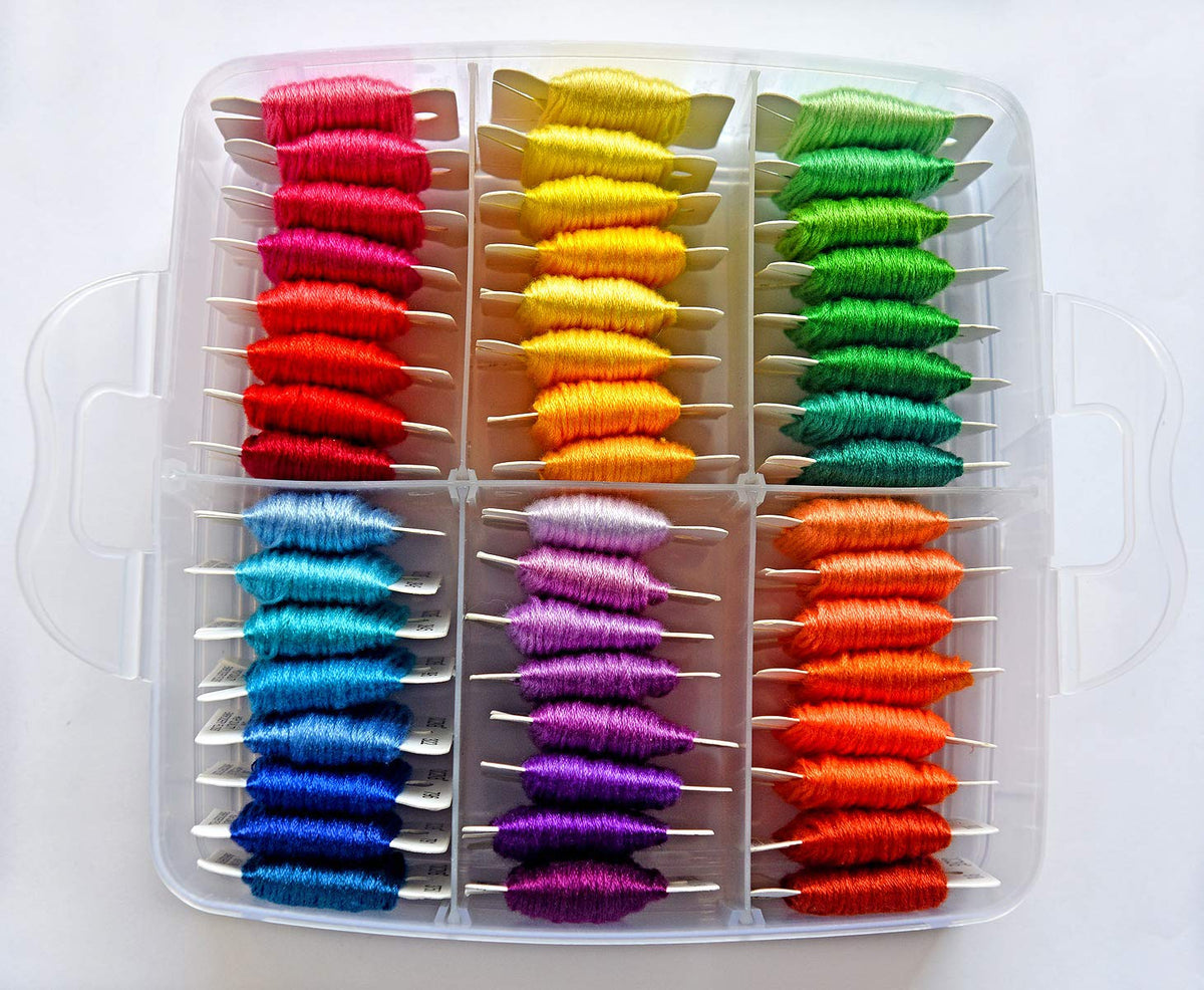 QCZKB 188 Embroidery Floss Set Including Cross Stitch Threads Friendship Bracelet String with 2-Tier Transparent Box, Floss Bobbins and Cross Stitch Kits