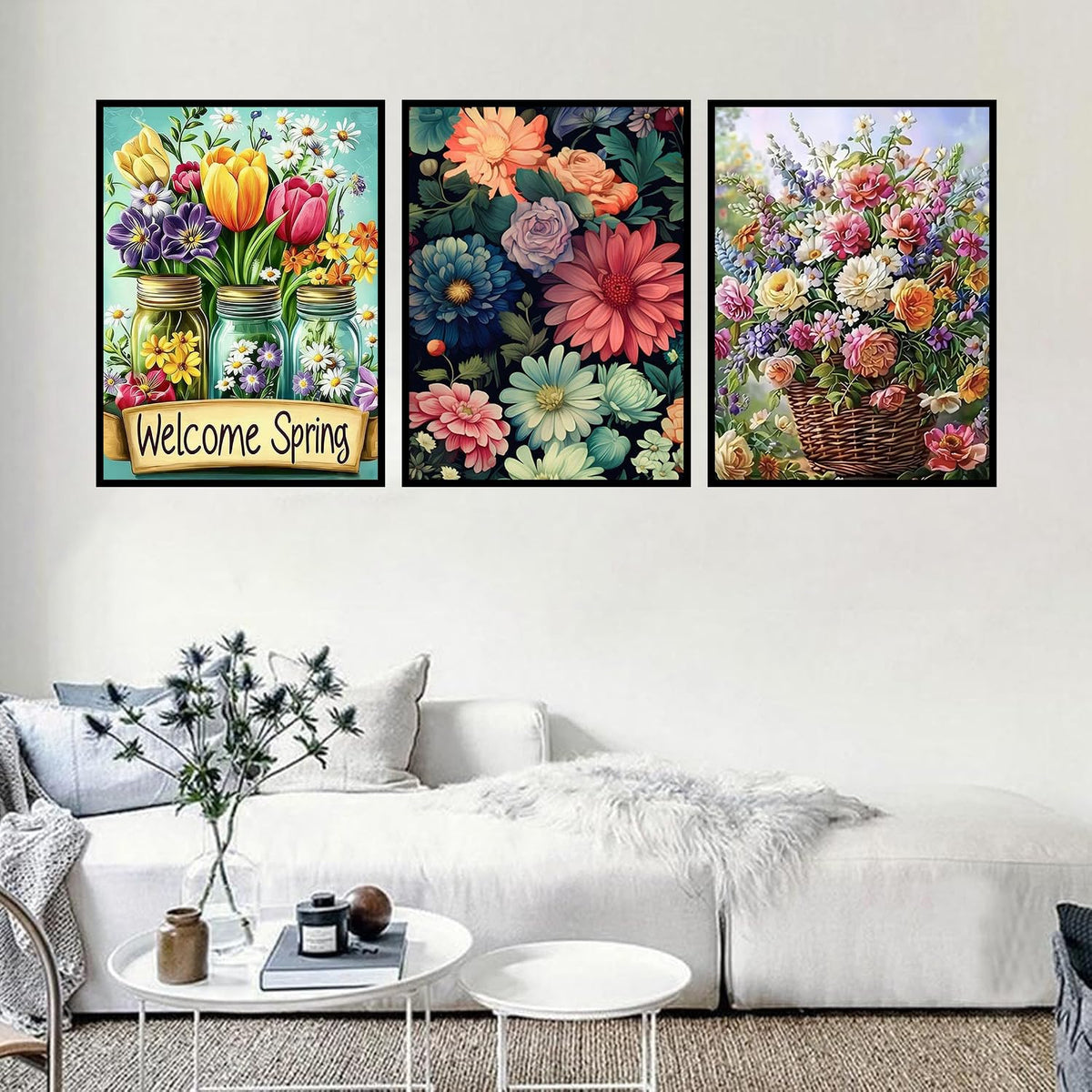 Ekuxom 3 Pack Diamond Art Kits for Adults-Flowers Diamond Painting Kits for Adults-5D DIY Full Round Drill Diamonds Gem Art Set for Home Wall Decor 12x16inch