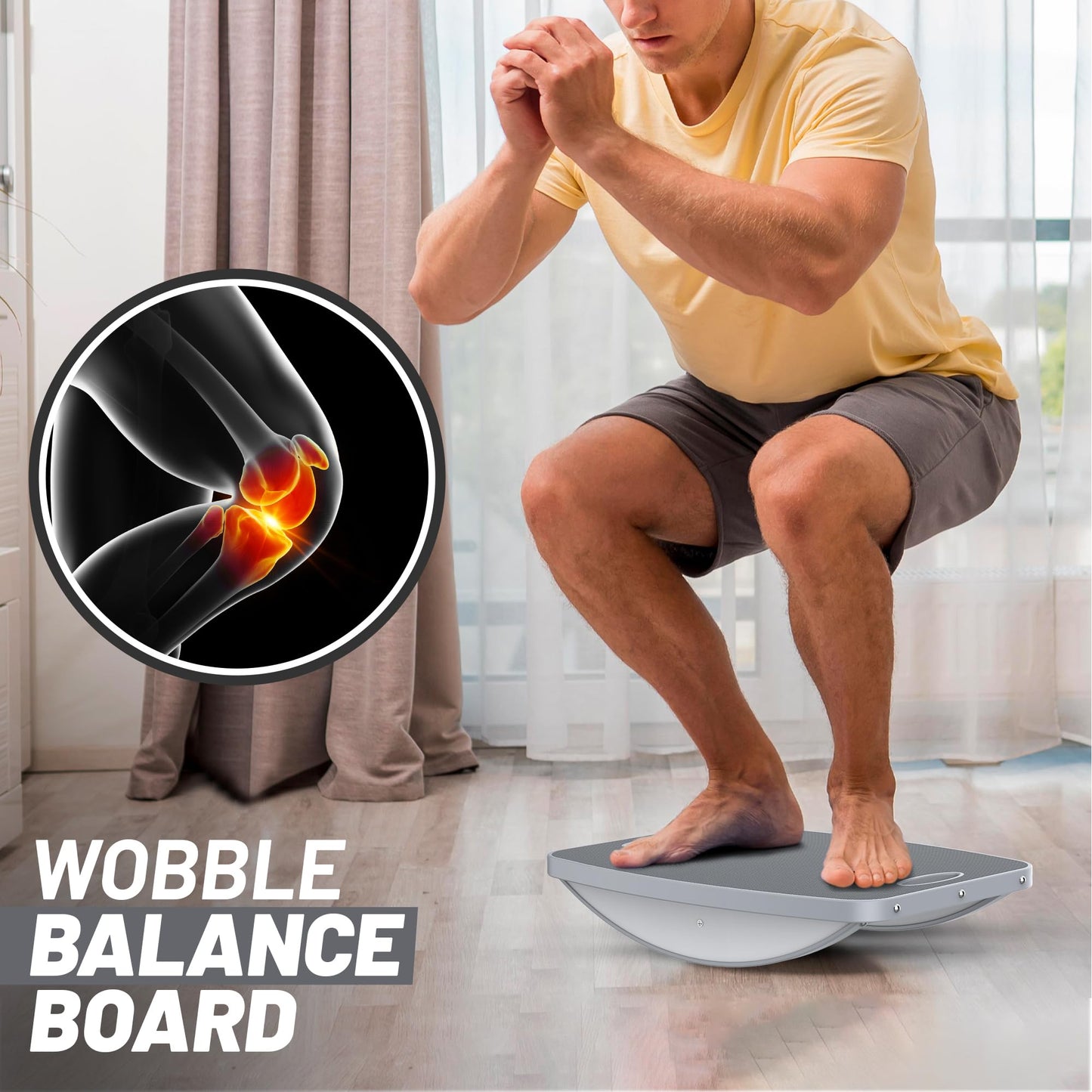ProfessionalAdvanced Anti-Slip Wooden Balance Board,wobble board, 500 lbs Capacity. Perfect for under-desk standing, physical therapy, rehab, core & stability training, and fun for all ages. (Advanced Gray)