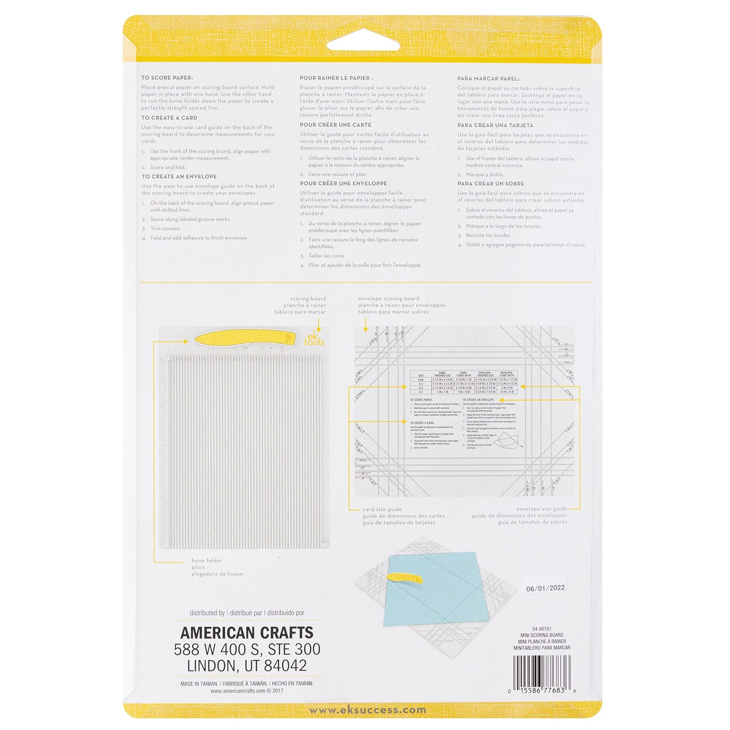 EK Tools Mini Scoring Board, 7.5"x9.75", with Bone Folder, Scoreboard for Paper Crafting, Make Envelopes, Cards, Precision Photos, and More