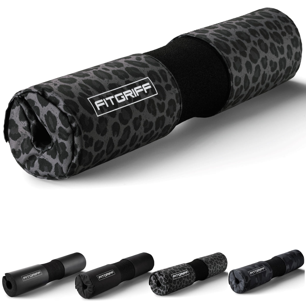 Fitgriff® Barbell Hip Thrust Pad for Squats, Lunges & Glute Bridges – Weightlifting Cushion for Neck & Shoulder Protection – Fits Olympic & Standard Bars (Leopard)