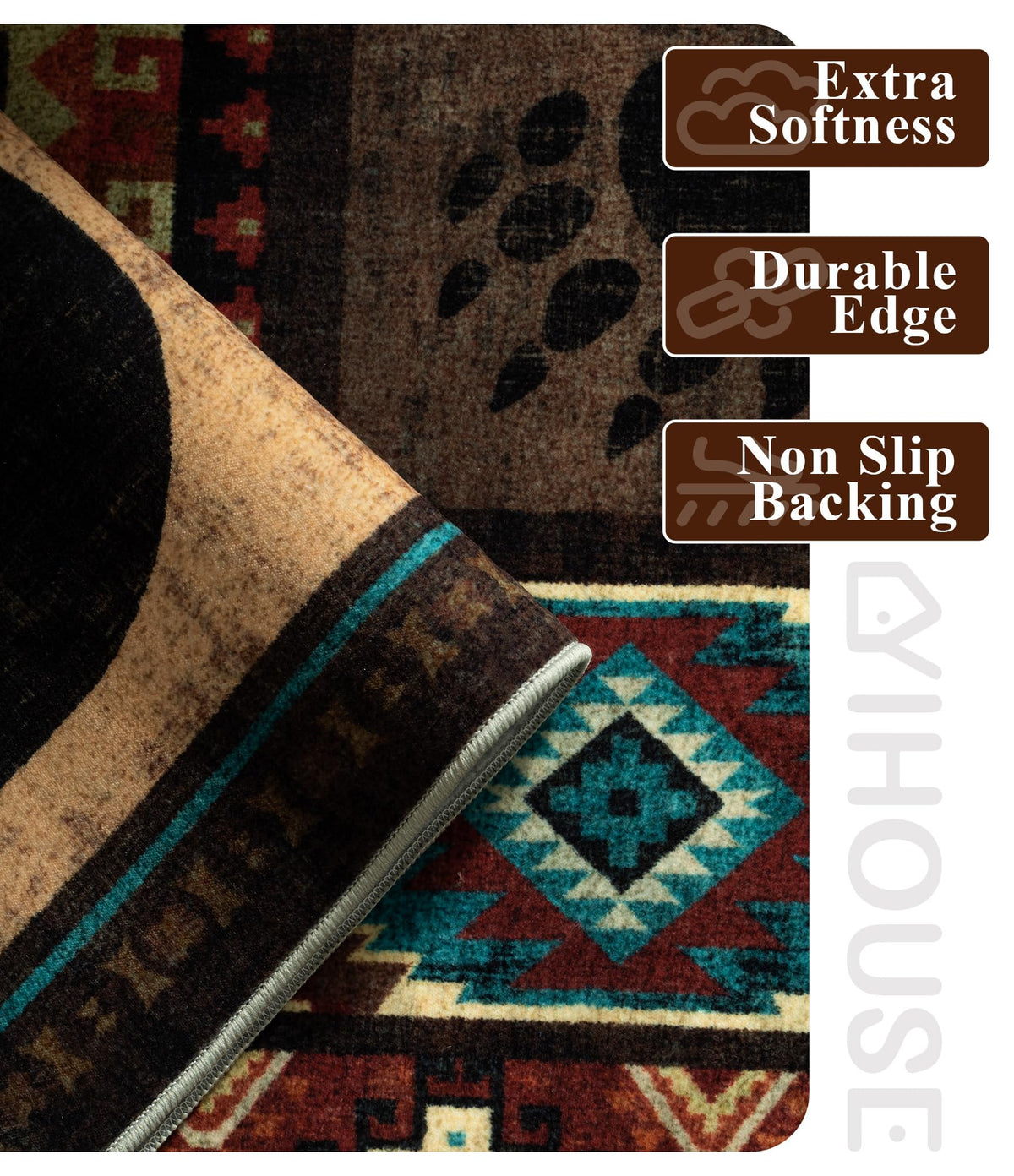 YIHOUSE Rustic Cabin Area Rug 5x7,Machine Washable Lodge Bear Rug,Non-Slip Low Pile Print Pattern Southwestern Rug for Living Room Bedroom