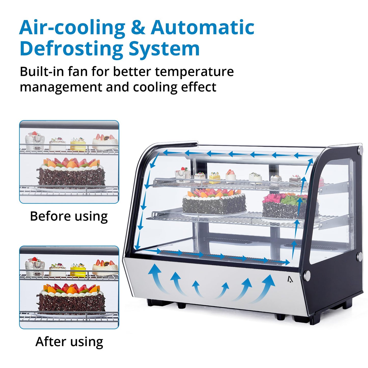 5.6 Cu.ft Refrigerated Display Case, Countertop Refrigerated Display Case, Commercial Cake Display Refrigerator with Curved Glass, LED Light, Adjustable Shelves, 0-12℃ for Bakery, Cafe, Dessert Shop