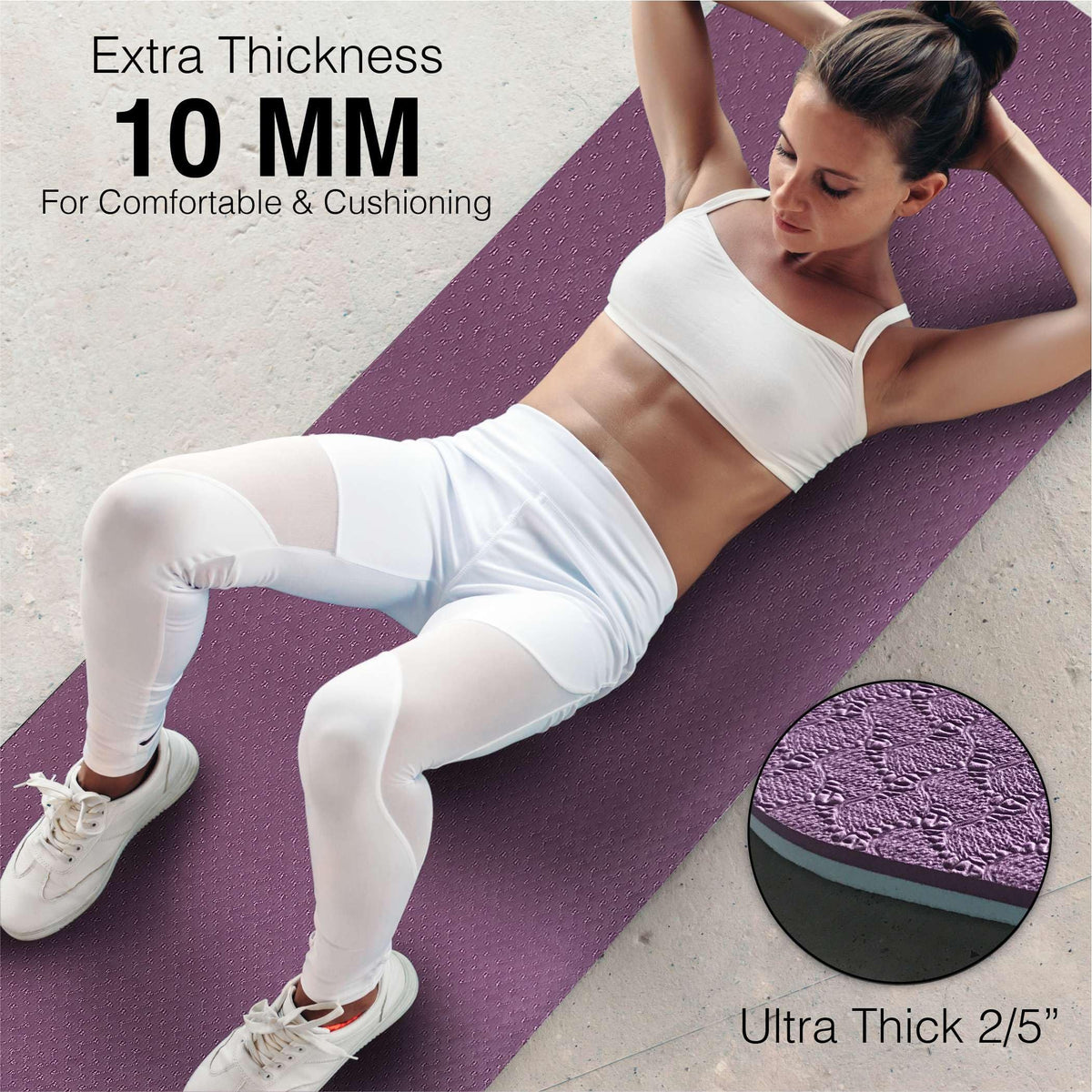 Feetlu Extra Thick Exercise Yoga Mat with Strap - 2/5 Inch (10MM), Non-Slip Workout Mat for Yoga, Pilates, and Floor Exercises(Dark Purple & Blue Gray)