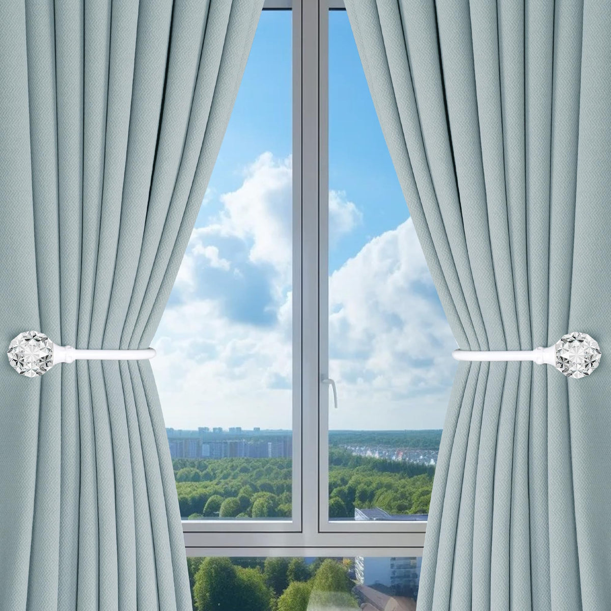 Groleca 2 x Heavy Duty U Shaped Metal Curtain Holdbacks Curtain Tiebacks with Clear Crystal Ball Pull Backs Curtain Holders for Drapes (White)