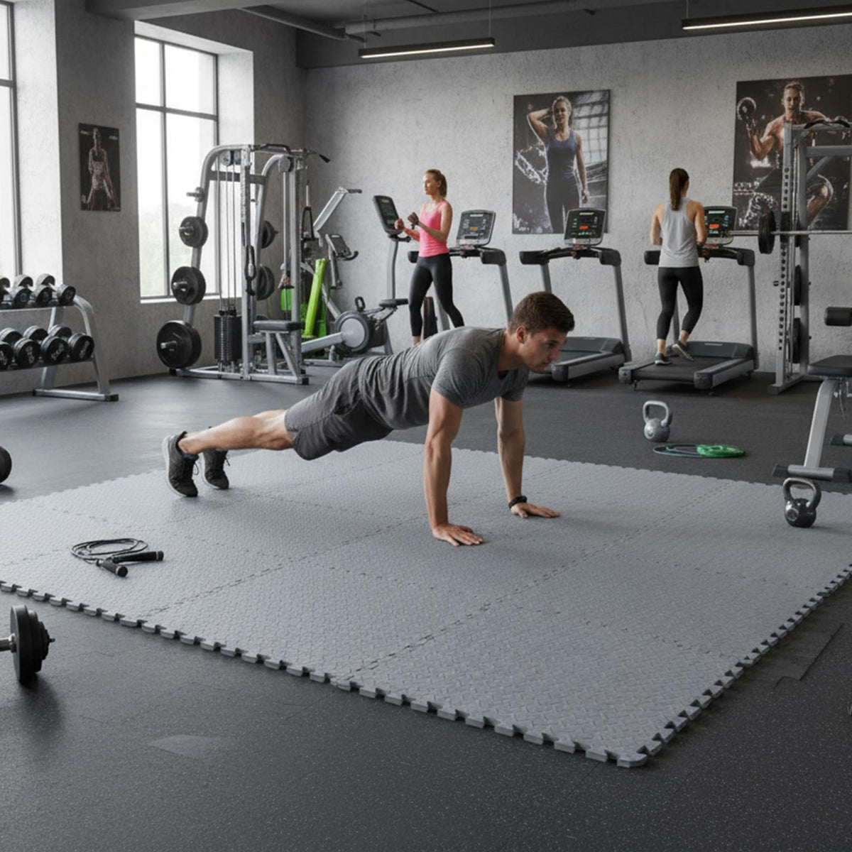 BalanceFrom Puzzle Exercise Mat 3/4" Thick, EVA Interlocking Foam Floor Tiles for Home Gym, Mat for Home Workout Equipment, Floor Padding for Kids, Gray, 24 in x 24 in x 3/4 in, 96 Sq Ft - 24 Tiles