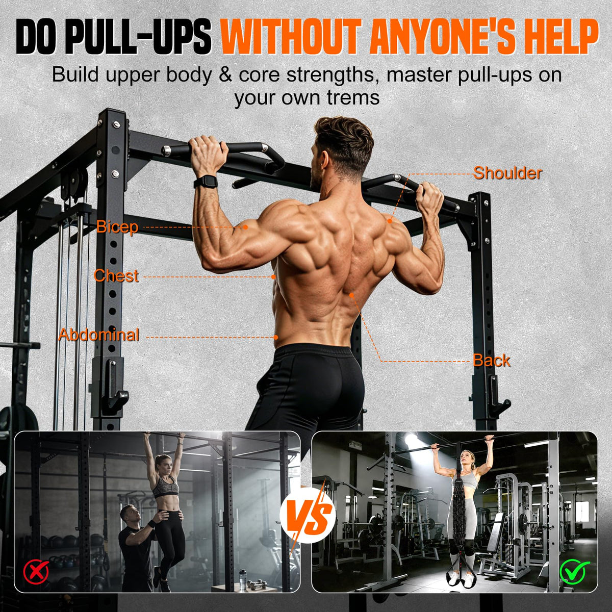 SERTT Adjustable Pull Up Assistance Band, Upgrade Pullup Assist Band for Pull Up Bar with 5 Heavy Duty Resistance Bands Support 375lbs (Black)
