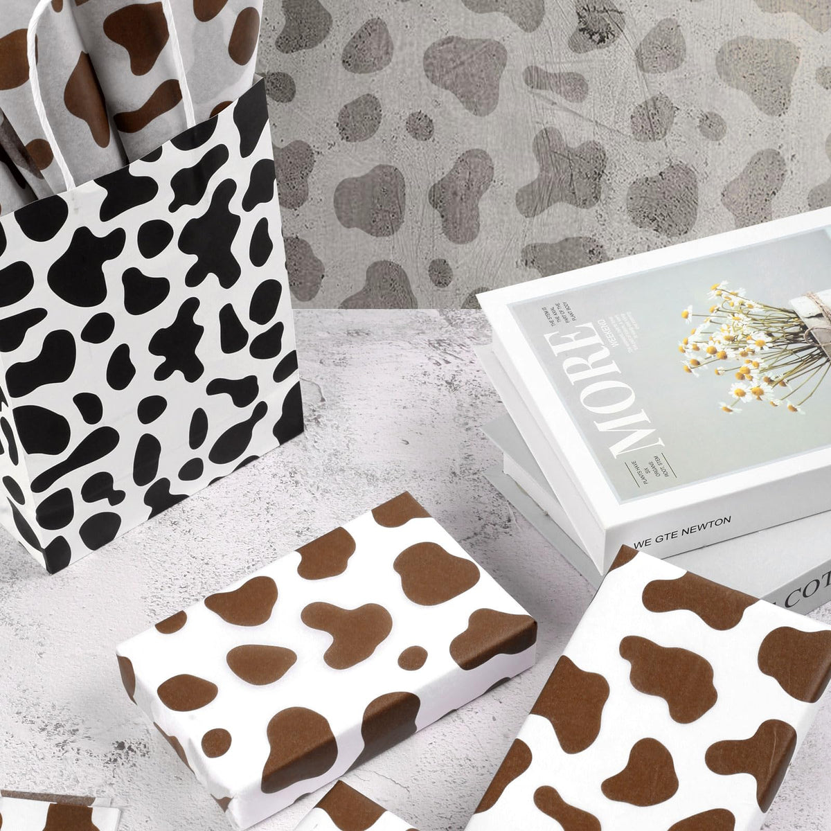 Bolsome 100 Sheets 20 x 14 Inch Brown Cow Print Tissue Paper Highland Cow Print Tissue Paper for for Gift Wrapping, Birthday, Baby Shower, Cow Theme Party DIY Craft