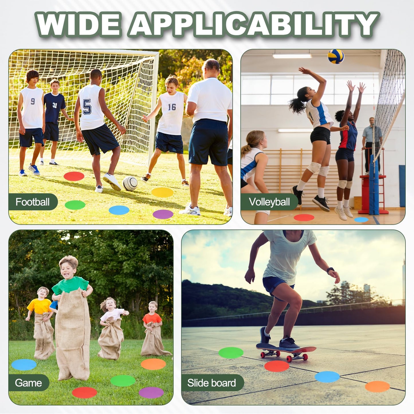 YELARXI Spot Markers for Agility Dot, Non-Slip Poly Spots Floor Dots Flat Field Soccer Training Equipment 9 in & 8 Pcs & Black -Fitting for (Gym/Sports/Training/PE Games/Dance)