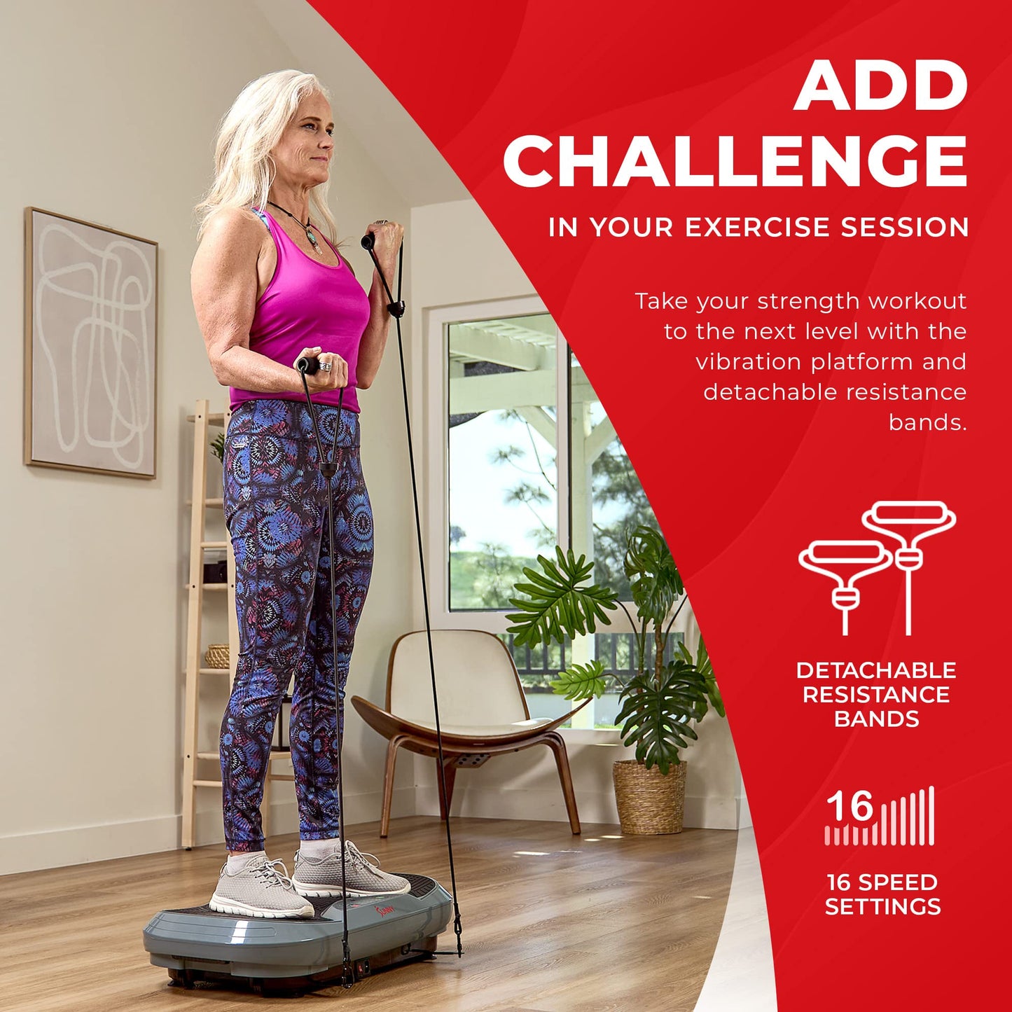Sunny Health & Fitness Vibration Plate Exercise Machine with Remote & Resistance Bands, Fitboard 3D Vibration Plate Premium Total Body Shaker Platform for Toning, Sculpting & Recovery – SF-VP822057