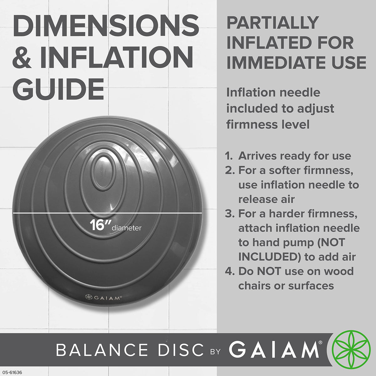 Gaiam Balance Disc Wobble Cushion Stability Core Trainer For Home Or Office Desk Chair and Kids Alternative Classroom Sensory Wiggle Seat - Black