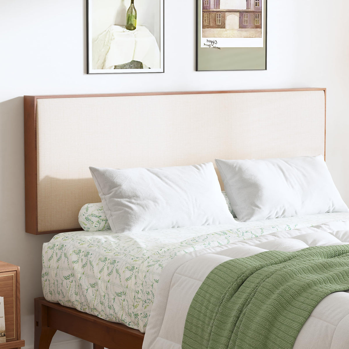 Merax King Size Bamboo Upholstered Adjustable Headboard with 3 Height, Easy Assembly, Brown+Beige