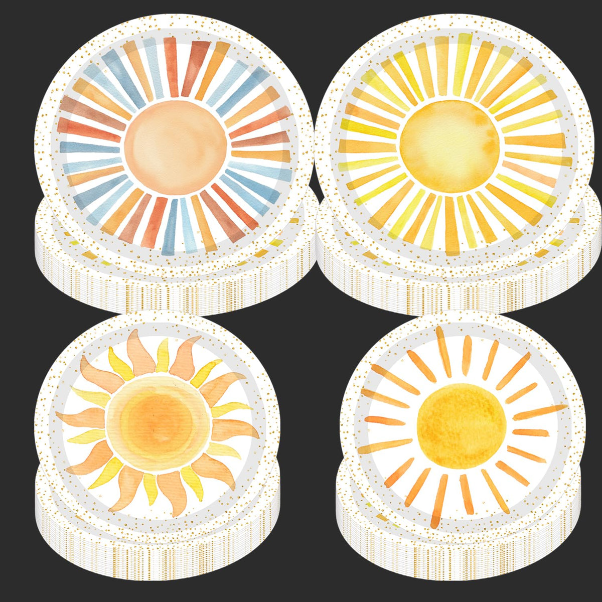 METIXOZE 80ps First Trip Around the Sun Decorations Boho Sun 1st Birthday Paper Plates Boho Sunshine Hippie Party Plates for Sunshine Baby Shower Party Supplies