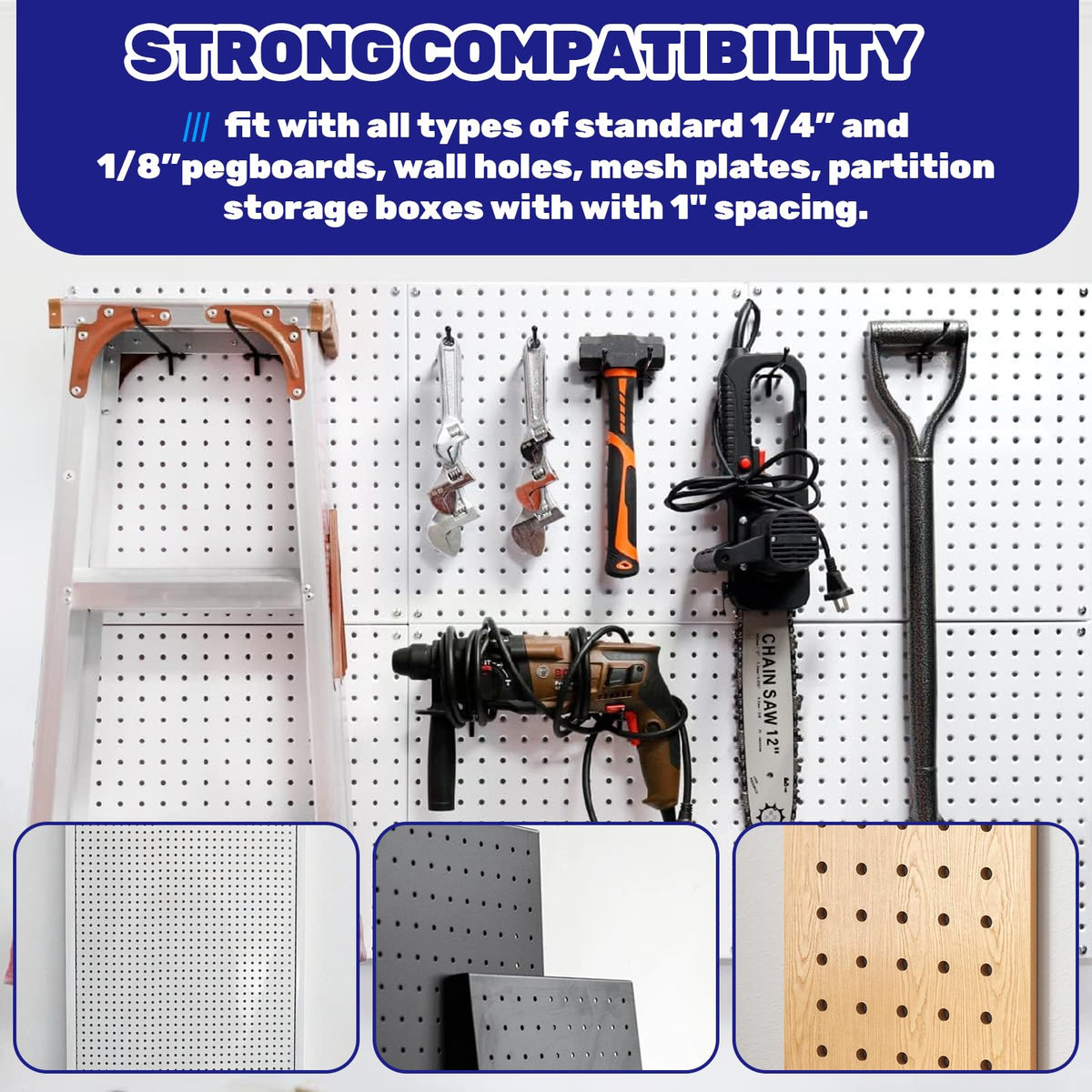 Waltool 40Pcs 2" /50mm Stainless Steel Pegboard Display Hooks Bulk Set, Black Garage Organization Peg Wall Hook Metal Slatwall Panel Hook Fit 1/8 and 1/4 Inch Pegboard for Retail