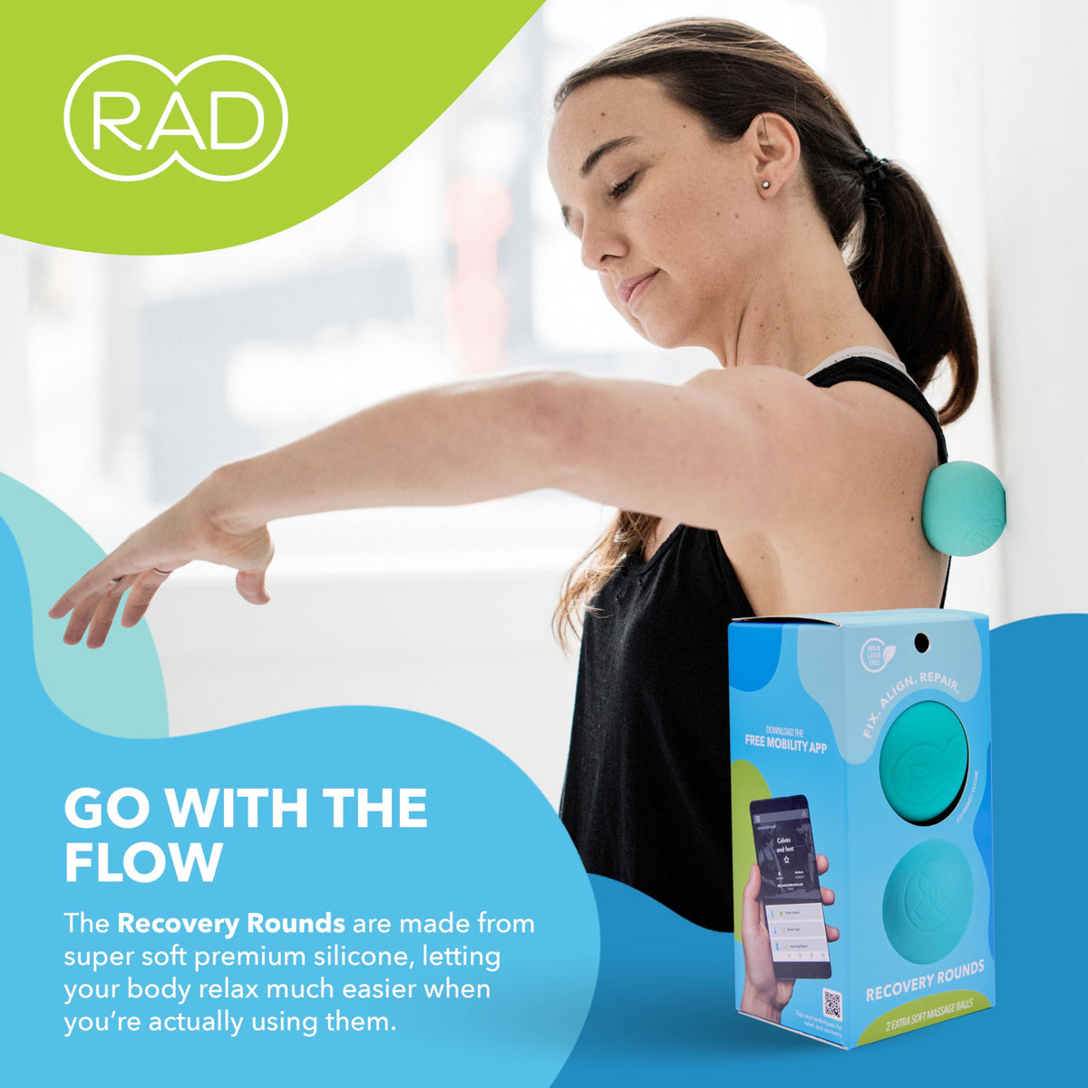 RAD Recovery Rounds - Extra Soft Yoga Deep Tissue Massage Ball Set – Myofascial Release Balls for Feet, Back, Neck, Legs & Arms – Trigger Point & Mobility Therapy (2-Pack)