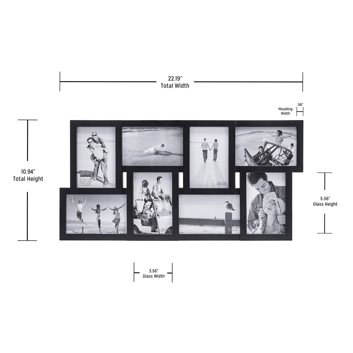 Malden International Designs Collage Picture Frame for Wall, Holds Eight Photos : 4-6x4 and 4-4x6 Inch - Black Plastic, Wall Decor for the Home