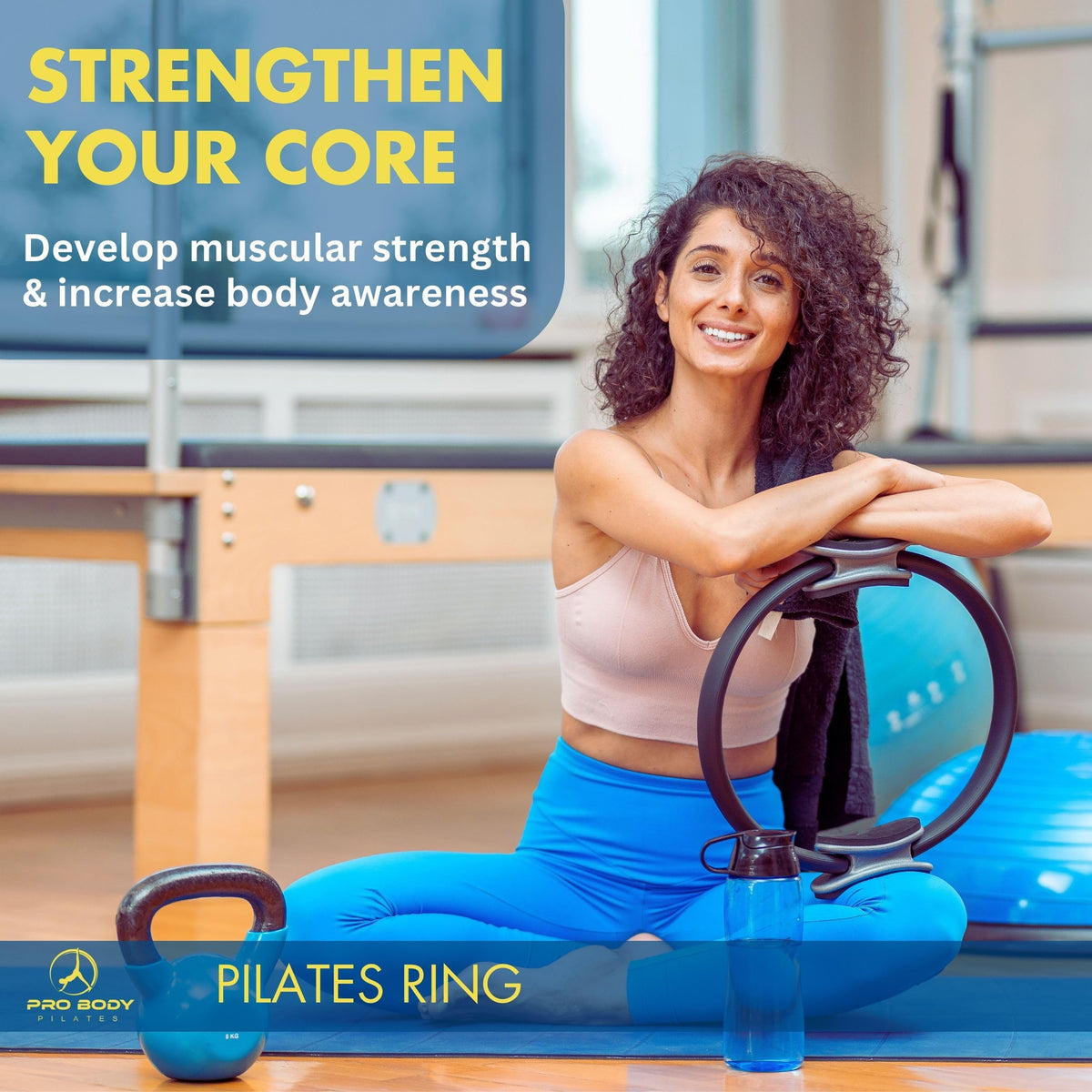 ProBody Pilates Fitness Circle – 14 Inch Pilates Ring for Yoga and Other Workouts, Focusing on Toning Inner Thighs, Arms, Core and Back, at Home Pilates Equipment (Black)