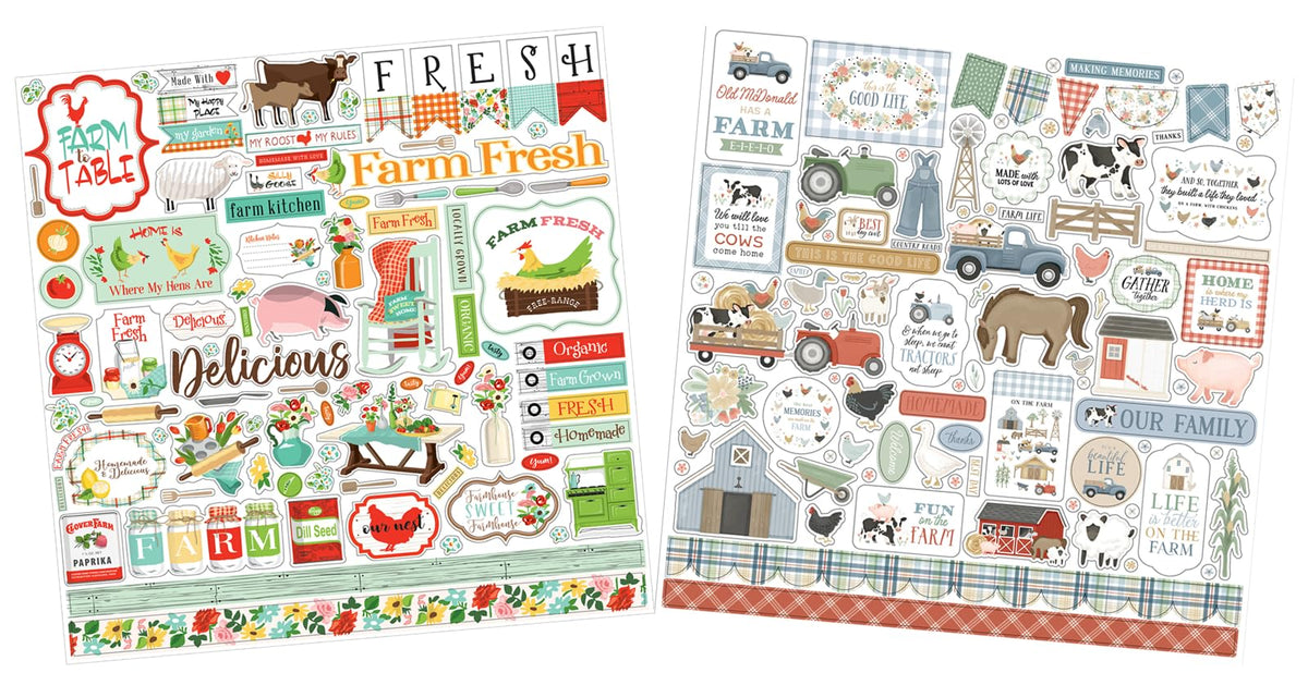 Farm Stickers for Scrapbooking - 12x12 Farm Animal, Barnyard & Tractor Designs for Farmers Journal, Farmhouse Photo Album, DIY Crafts - 2 Sheet Set