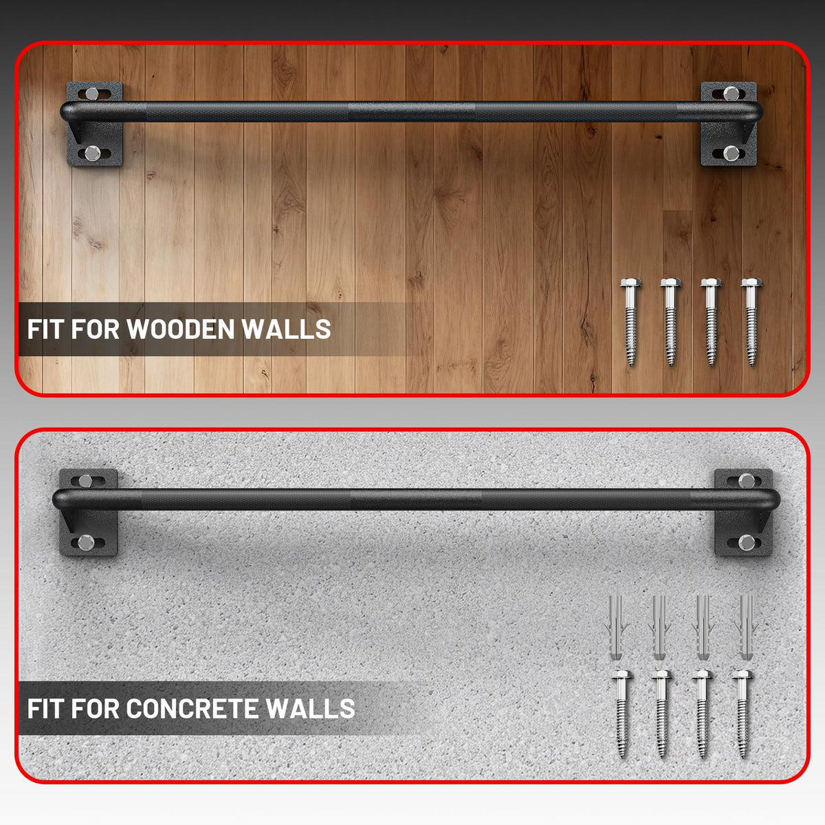 PAPABABE Wall Mounted Pull Up Bar, Chin Up Bar, Strength Training Pull-Up Bars Chin Up Bars for Home Gym, 500LBS Weight Capacity (Black 36 inch)