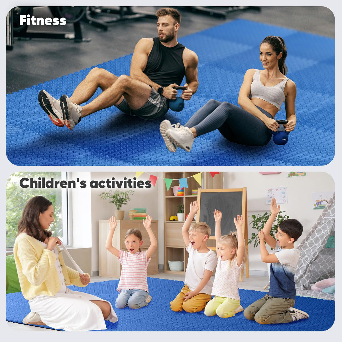 Home Gym Mat, Puzzle Exercise Mat, of EVA Interlocking Foam Floor Tiles for Home Workout Equipment and Kids' Play Areas - Blue, 24 in x 24 in x ½ in - 16 Tiles (Blue, 16 Pack 64 sq ft)