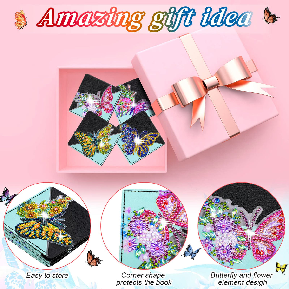 Ireer 8 Pcs Diamond Art Bookmark Kit Butterfly Diamond Painting Bookmark DIY Corner Book Marks for Kid Adult Book Lover Graduation Birthday Wedding Crafts Supplies, 8 Styles