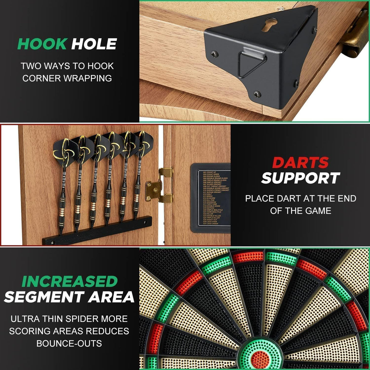 Electronic Dart Board Set, Dart Board Cabinet Set with 12 Soft Tip Darts 50 Dart Head, Electronic Dart Board, Wooden Cabinet Doors with Integrated Scoreboard for Home Use, Bars, Dar, B