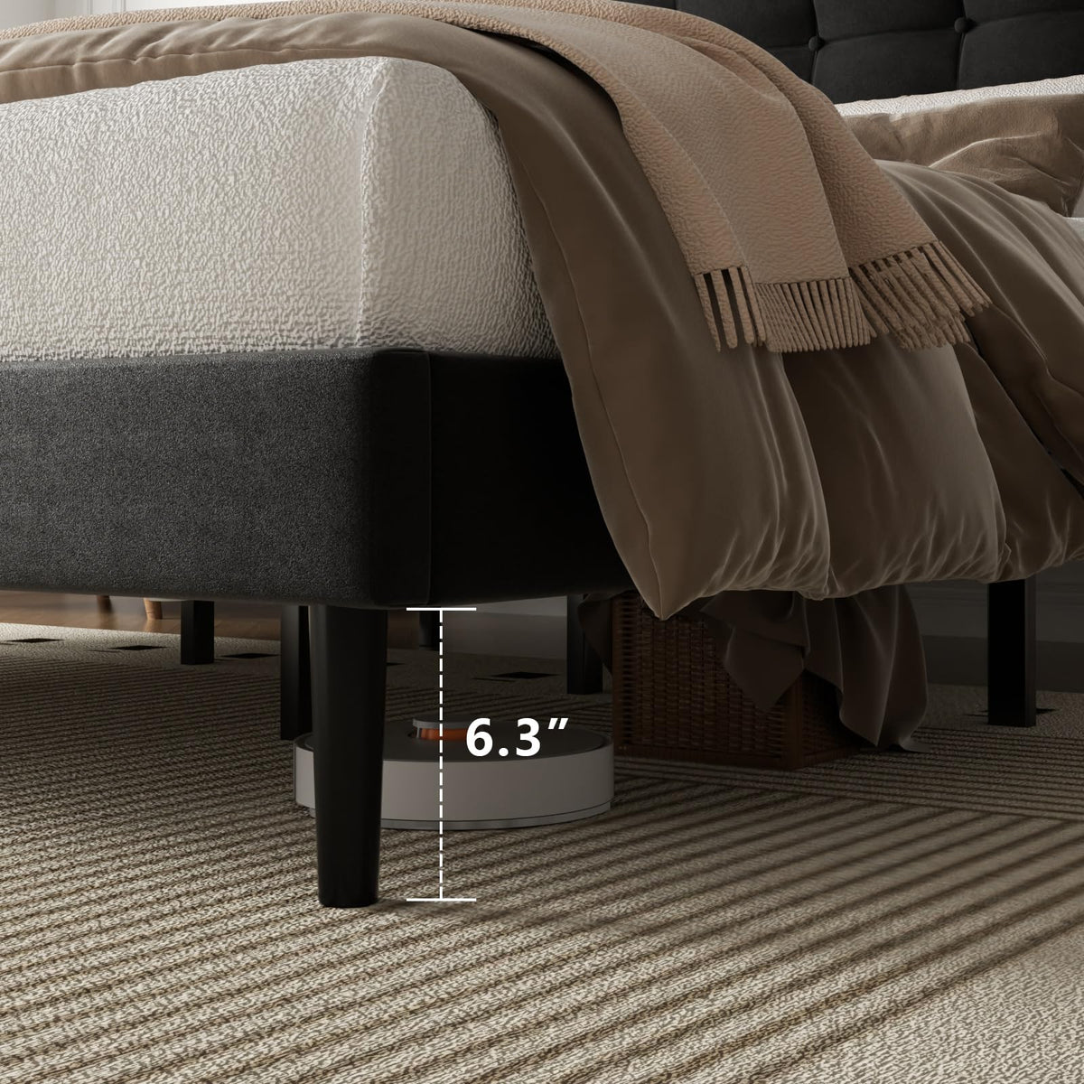 HAOARA King Size Bed Frame, King Size Platform Bed Frame with Upholstered Button Tufted Headboard, Strong Wood Slats, No Box Spring Needed, Mattress Foundation, Easy Assembly Black