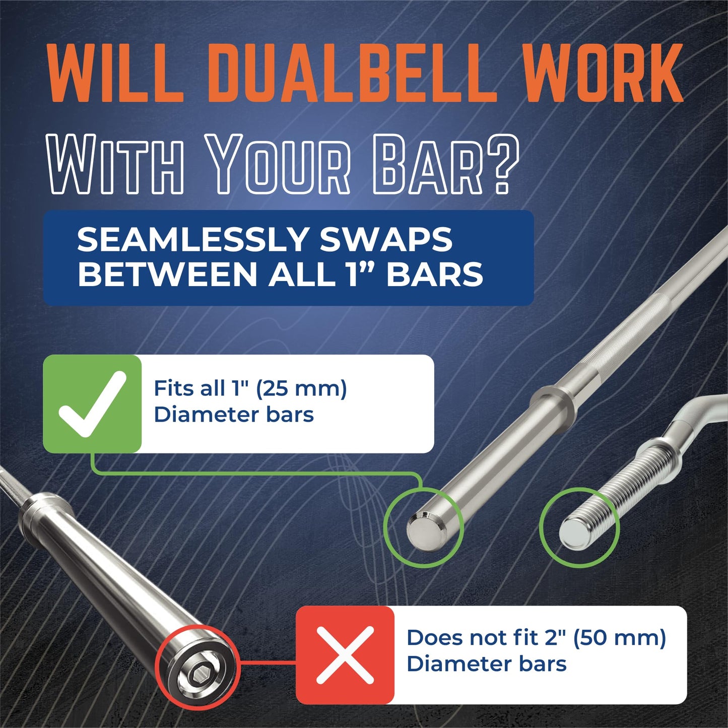 Dualbell Dumbbells to Barbell Converters- Quick Setup Dumbbell Connectors, 500lb Capacity Barbell Adapters, Secure Fit, Quick Setup, Fits 1" Bars, Home Gym Equipment, Black Superset w/Yellow Collar