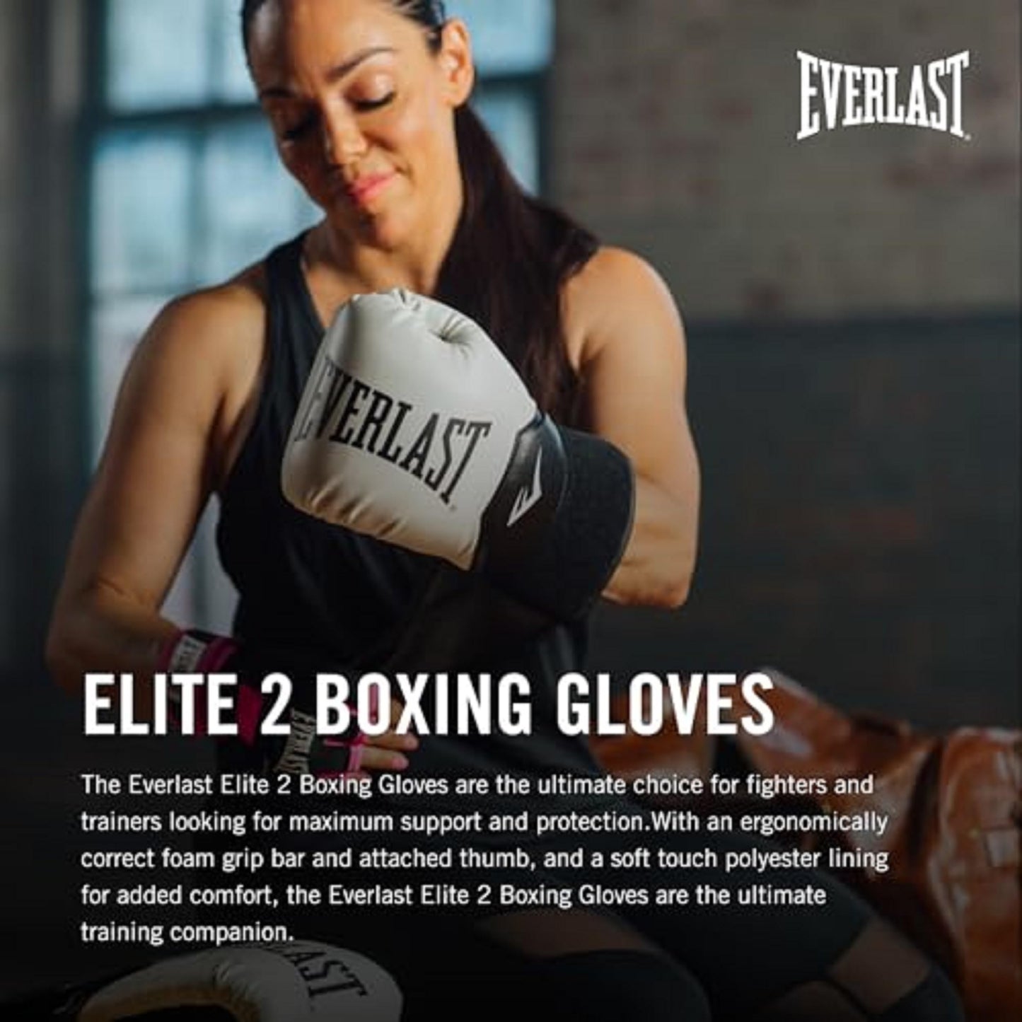 Everlast Elite 2 Womens Boxing Gloves | Vegan Leather Boxing Gloves with Secure Fit Hook and Loop Closure & Ventilation | Cardio, Speedbag, and Heavy Bag Training Gloves (12 oz, Tan)