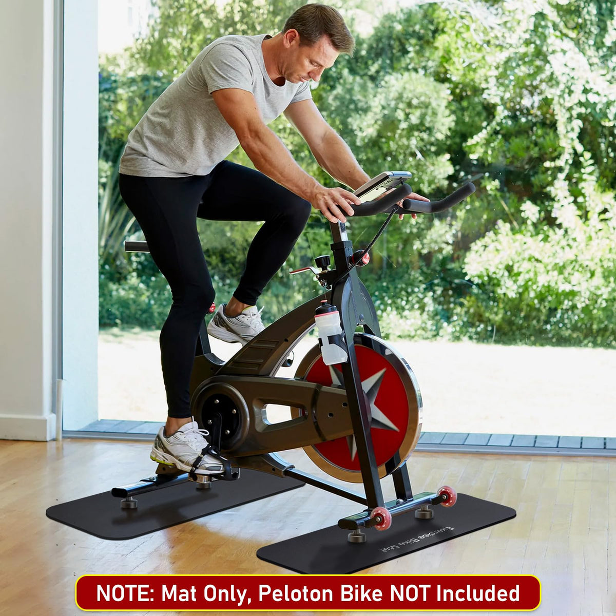 TOBWOLF 2PCS Vibration Absorbing Exercise Bike Mat, 6MM Thickened to Protect Hardwood & Carpet Floors for Peloton Bike, Rowing Machine, Noise Reduction Exercise Equipment Mat for Home Gym Use
