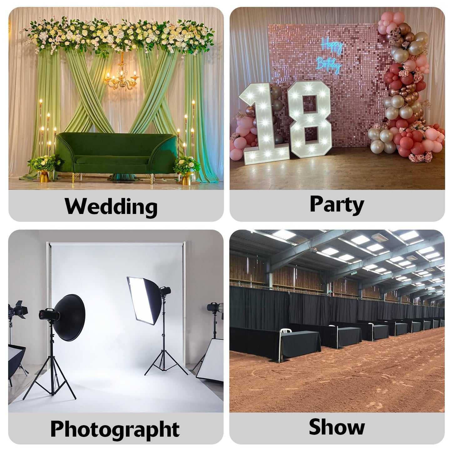 Heics 14x14ft Heavy Duty Backdrop Stand, Pipe and Drape Stand, Balloon Arch Stand, Banner Stand for Wedding Decor, Party Decorations, Baby Shower Backdrop, Sturdy Event Party Supplies