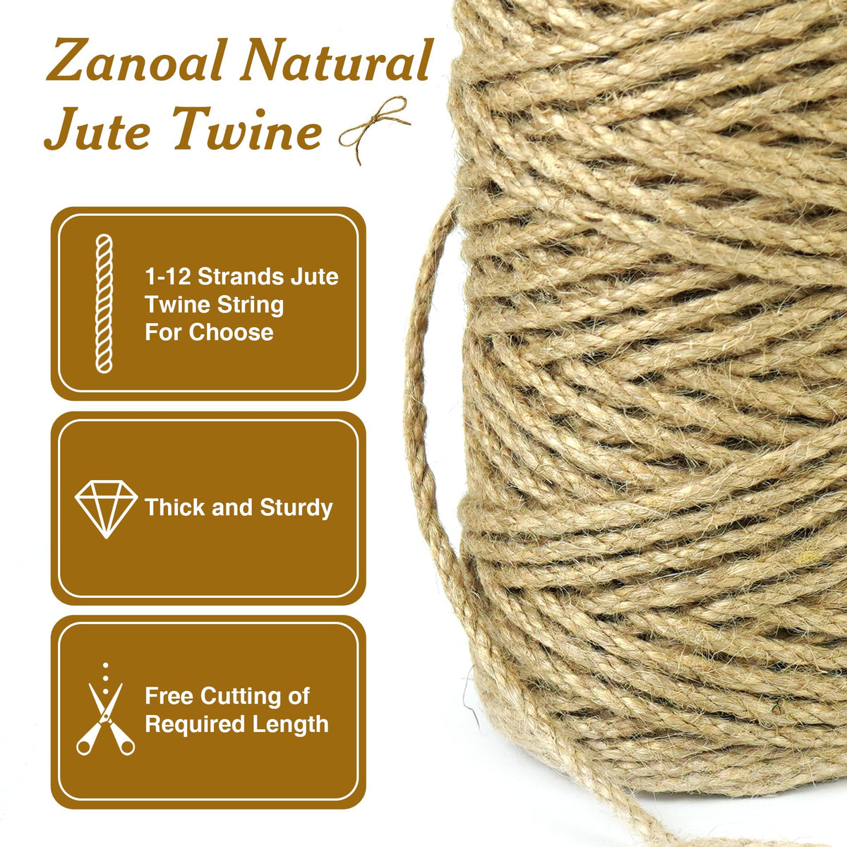 4mm*328 Feet Natural Jute Twine String DIY Home Decor,Medium Thick Jute Twine for Crafting Gift Wrapping Packing Gardening Crochet Knitting Macrame Decor,6-Strand Twisted Brown Rope for Cat Tree