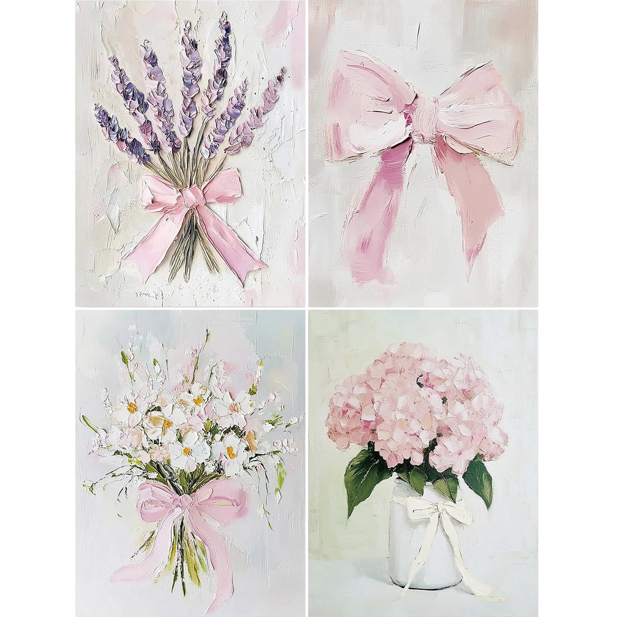 4 Pack Pink Coquette Bow Diamond Art Kits for Adults, 5D DIY Flower Diamond Painting Kits for Beginner, Diamond Dots Full Drill Crafts for Gem Art Dot Art Home Wall Decor for Teens Girls 12x16in
