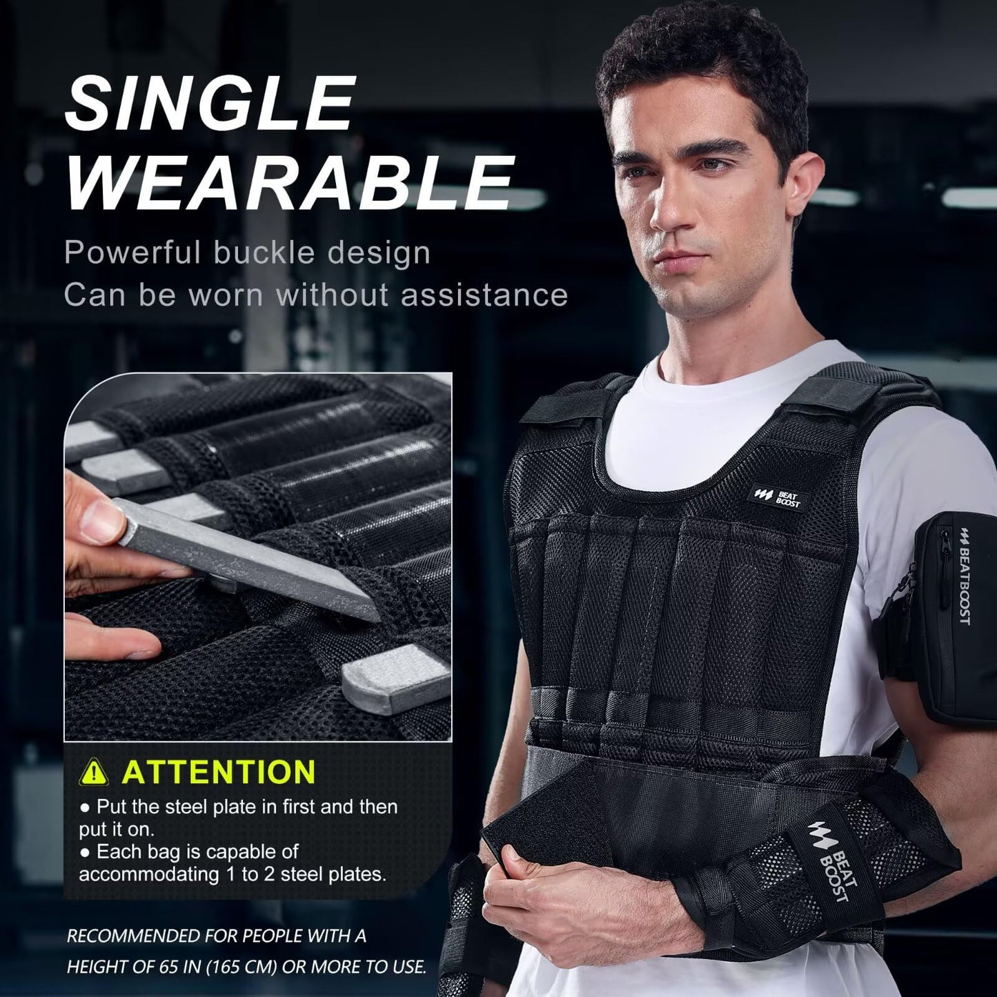 BeatBoost Weighted Vest Men 40 lb Adjustable Weight Vest with Wrist Ankle Weights Steel Plates Weights for Walking Strength Training Running Workout