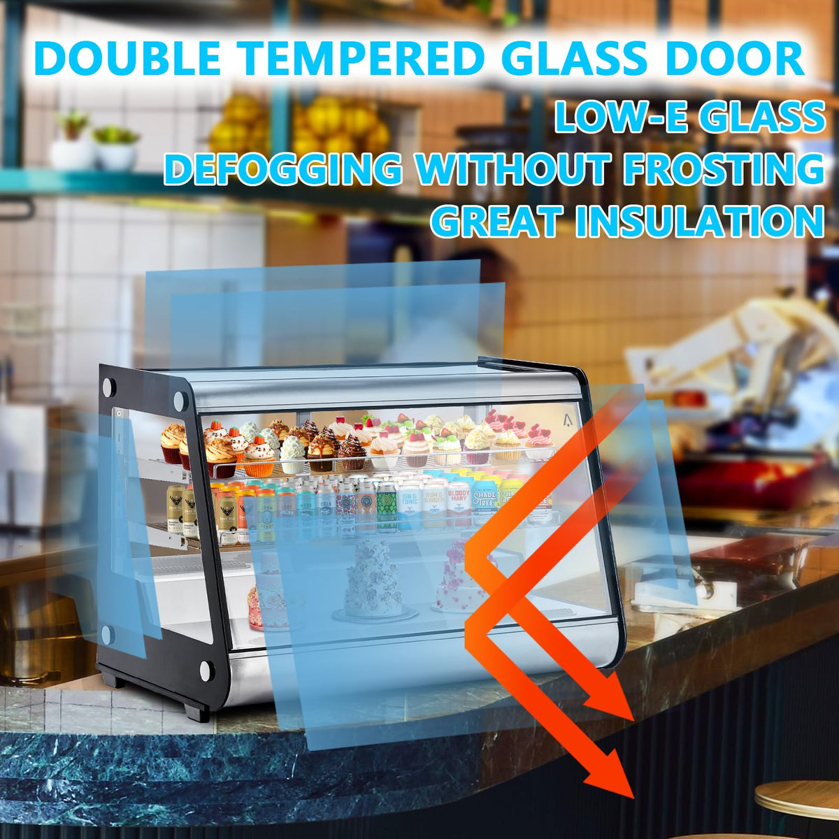 6.5 Cu.ft Commercial Counter Depth Refrigerators - Countertop Refrigerated Display Case with All-Around LED Lighting, Adjustable PVC Shelves, Fog-Free Glass, Bakery Display Case for Restaurant, Cafe