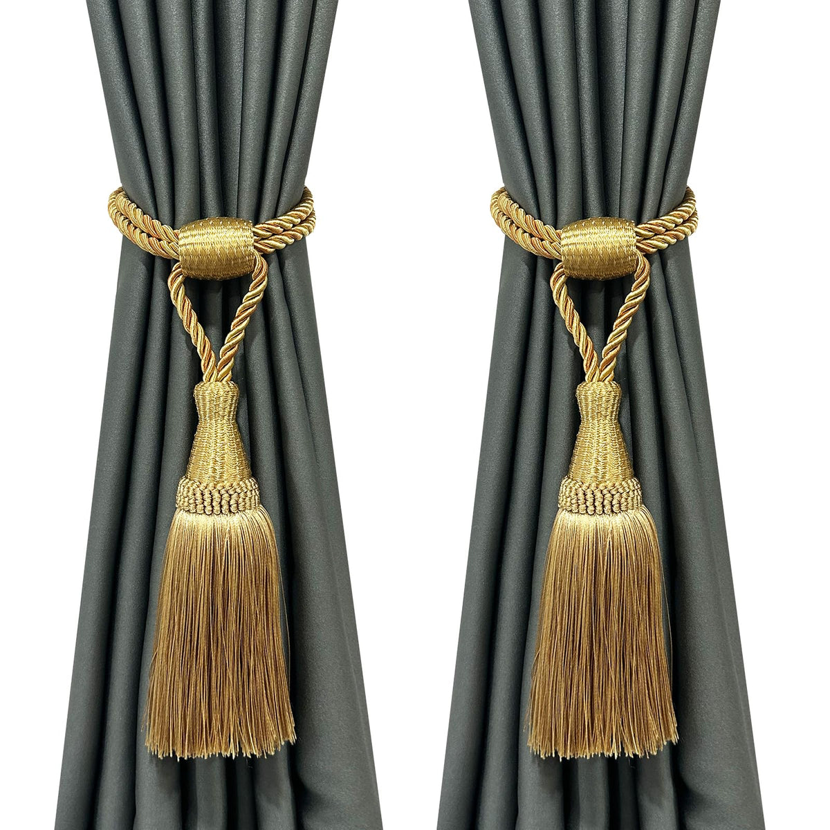 Fenghuangwu Curtain Tiebacks Handmade Elegant Curtain Tie Backs Holdbacks with Tassel for Home Office Decor 2 Pack - Gold