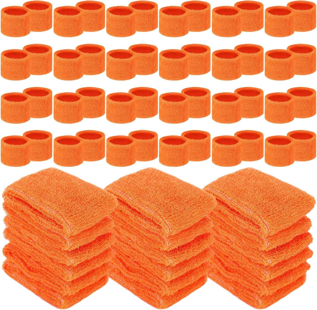 Leyndo 72 Pcs Wrist Sweatbands Bulk for Kids Field Day Terry Cotton Sweat Bands Sports Wristbands Kids for Summer Camp Student Football Team Competition Party (Orange)